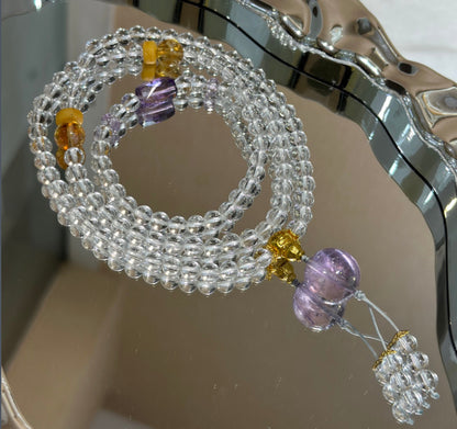 Natural White Crystal 108-Bead Mala Necklace