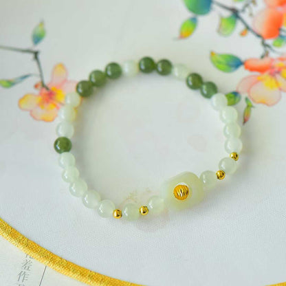 Hetian Nephrite (Sunny Water Material) 6mm Beads & Hollow Lucky Charm Multi-Gem Bracelet