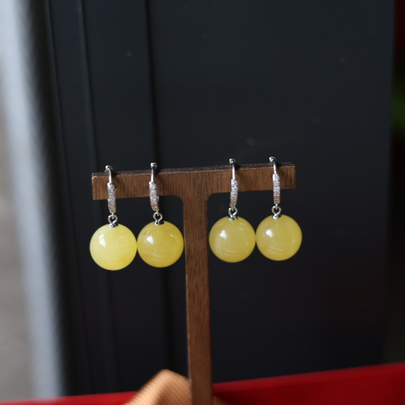 Natural Raw Mine Chicken Fat Yellow Beeswax Earrings