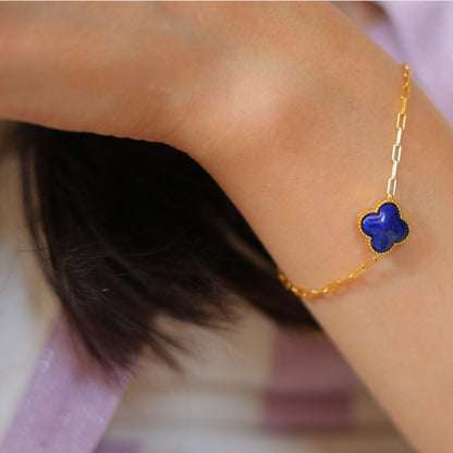 Natural Lapis Lazuli Four-Leaf Clover Bracelet