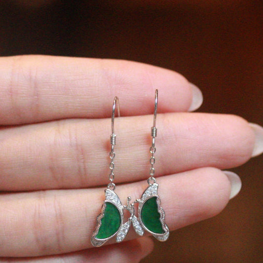 Natural Myanmar Jadeite Butterfly Earrings