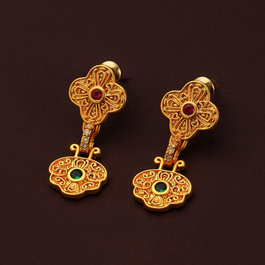 Chinese style retro four-leaf clover zircon earrings - jewelryweilin