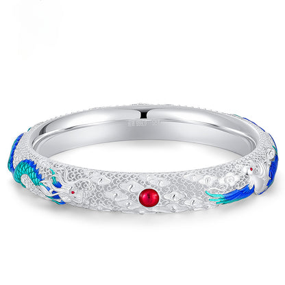 Chinese style enamel dragon and phoenix auspicious hollow filigree closed bracelet