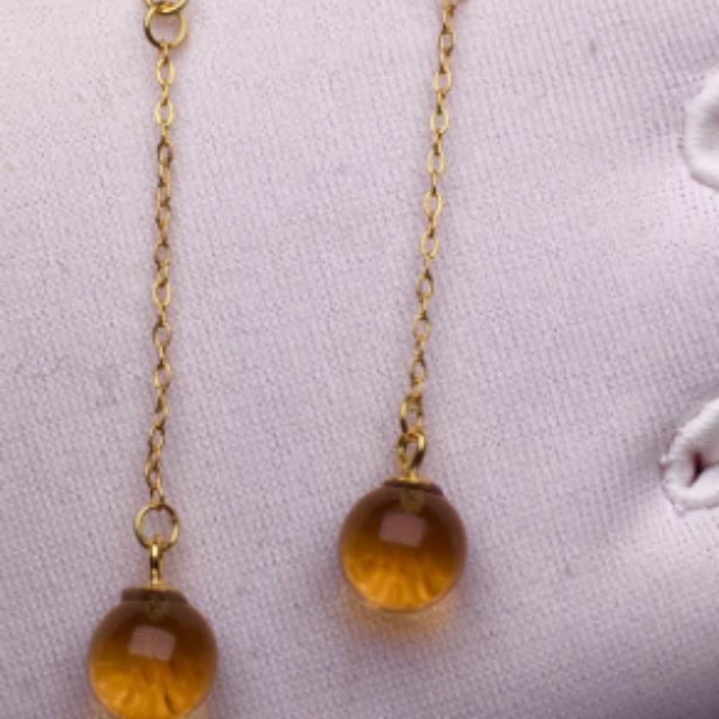 Natural Brazilian Citrine Luck-Turning Bead Earrings