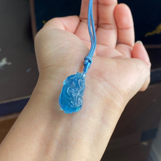 Natural Aquamarine Carved Pixiu Pendant