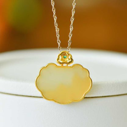 925 Silver-Inlaid Hetian Jade Pendant with "Wanshui Qianshan" (Endless Mountains and Rivers) & "Ruyi Lock" Design