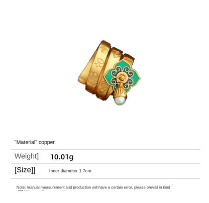 Chinese style vintage colorful oil drip flower ring - jewelryweilin