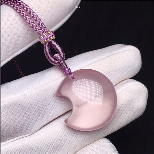 Natural Mozambique Star Rose Quartz Moon Pendant
