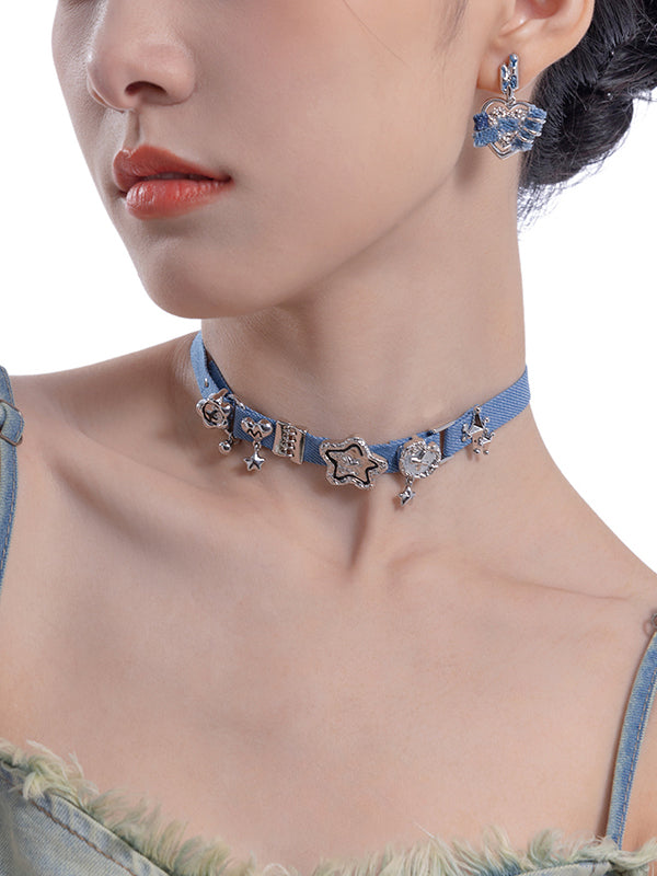 Choker Heart-shaped Denim Collar Chain Necklaces