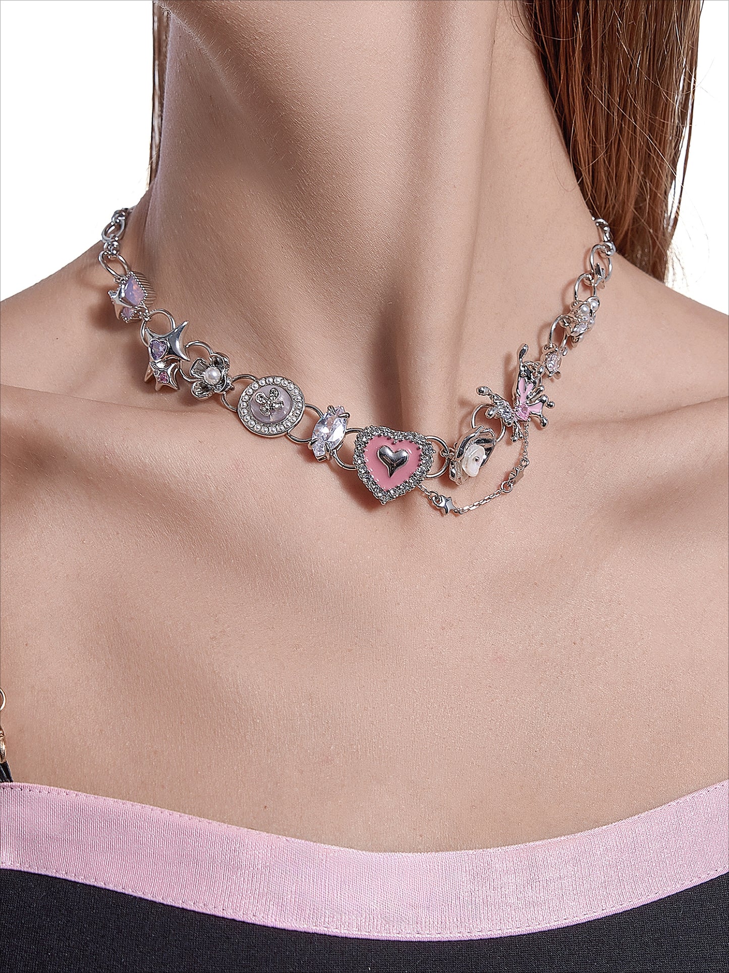 Love pink heart necklace