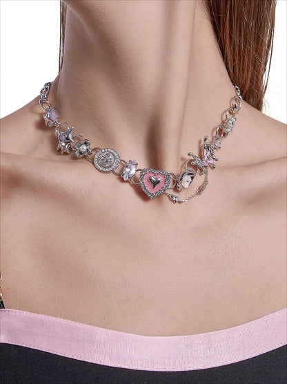 Love pink heart necklace