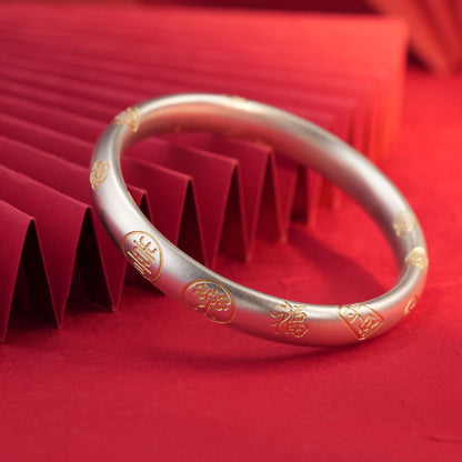 Ancient auspicious cloud blessing round stick sterling silver bracelet - jewelry - weilin.com