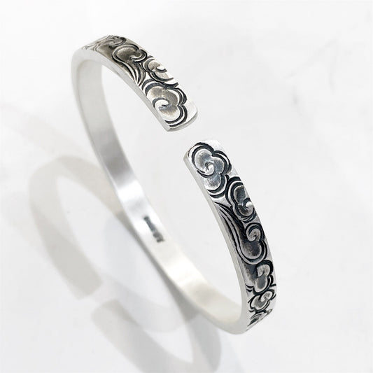 Ancient auspicious cloud sterling silver bracelet - jewelry - weilin.com