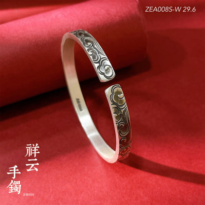 Ancient auspicious cloud sterling silver bracelet - jewelry - weilin.com