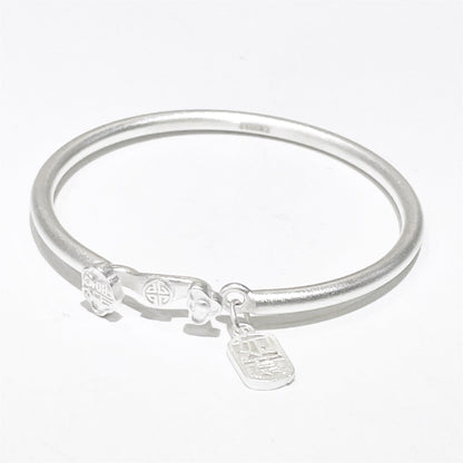 Ancient auspicious plain ring sterling silver bracelet - jewelry - weilin.com