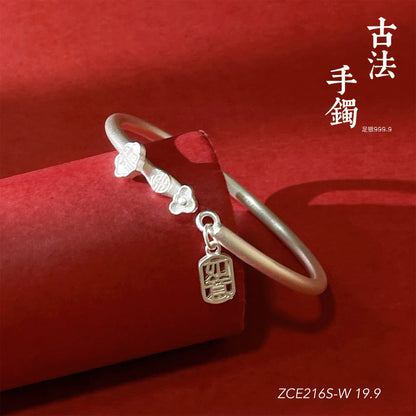 Ancient auspicious plain ring sterling silver bracelet - jewelry - weilin.com