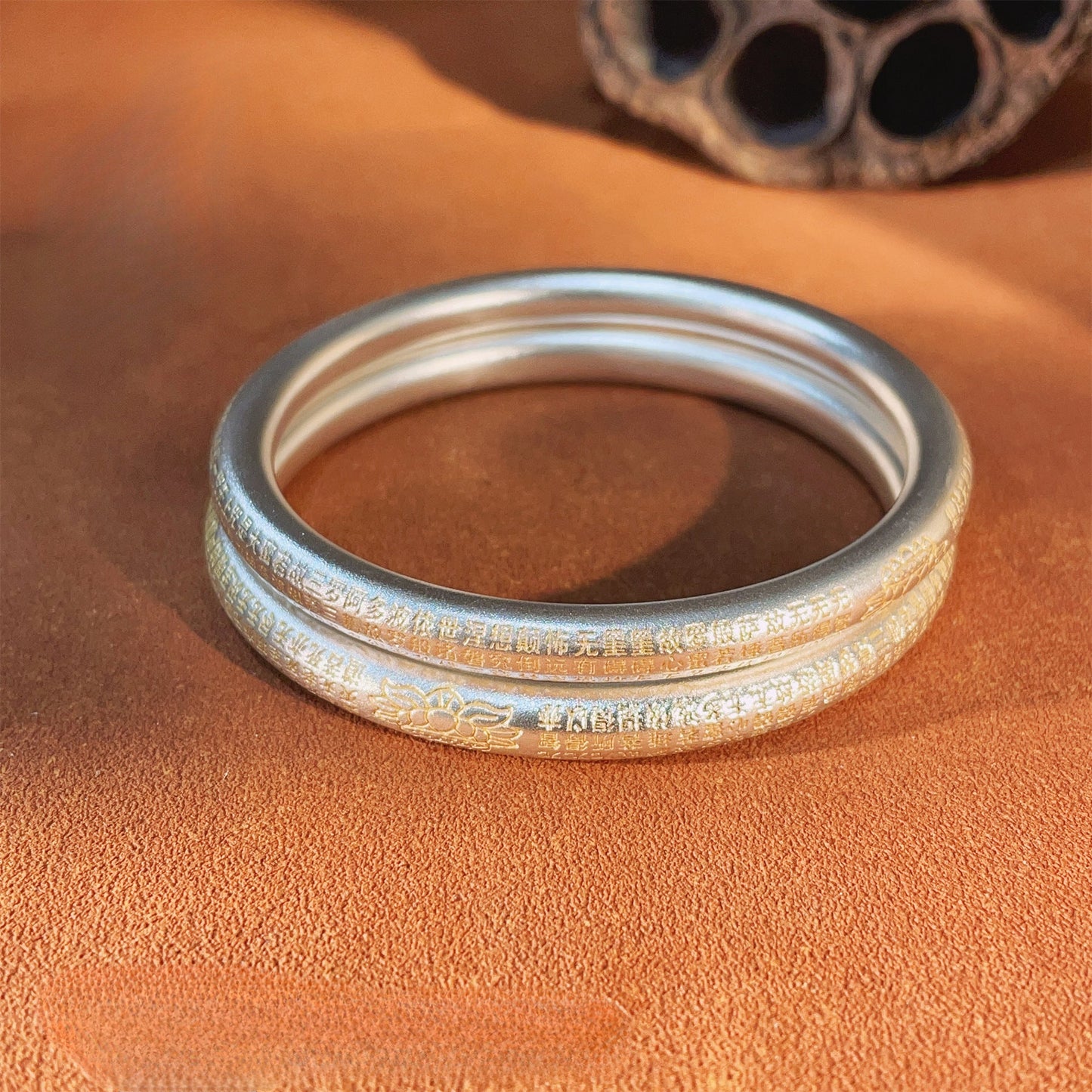 Ancient Chinese Scripture Hollow Sterling Silver Bracelet - jewelry - weilin.com