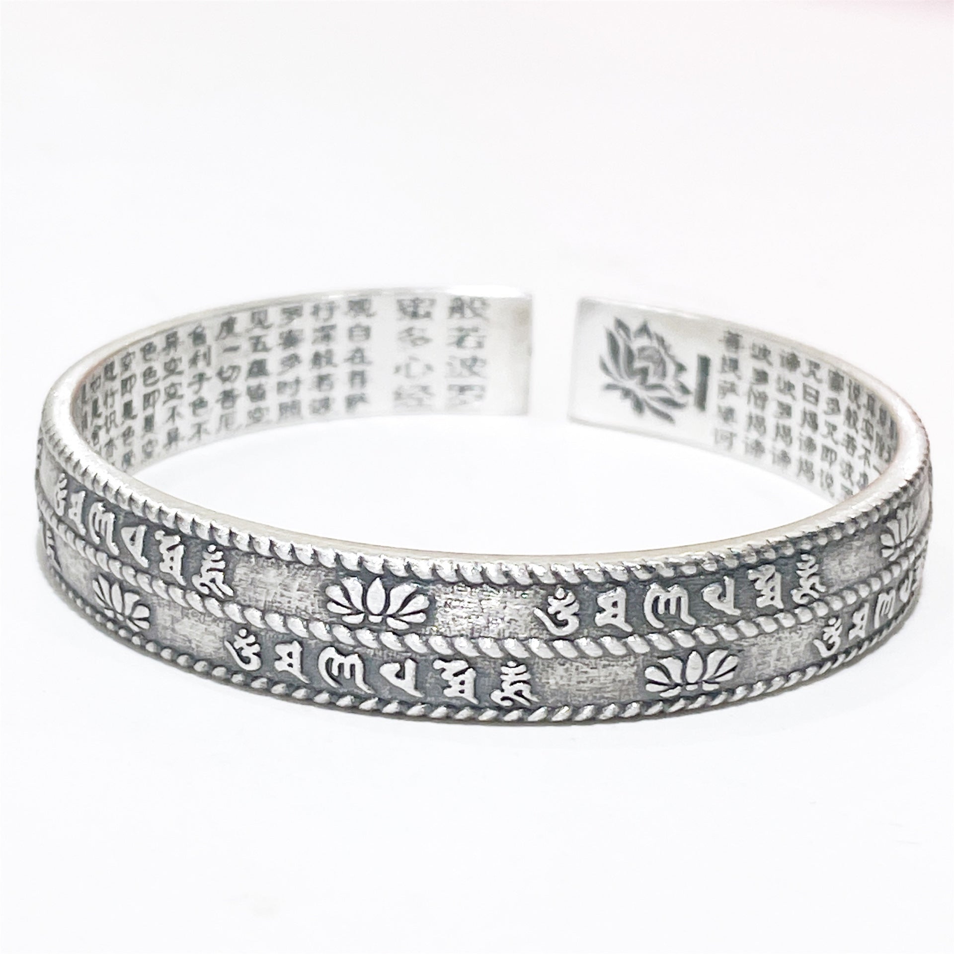 Ancient Chinese Scripture Sterling Silver Bracelet - jewelry - weilin.com