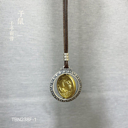Ancient Chinese Zodiac Gold Plated Pendant Braided Rope Necklace - jewelry - weilin.com
