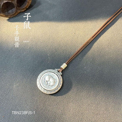 Ancient Chinese Zodiac Gold Plated Pendant Braided Rope Necklace - jewelry - weilin.com