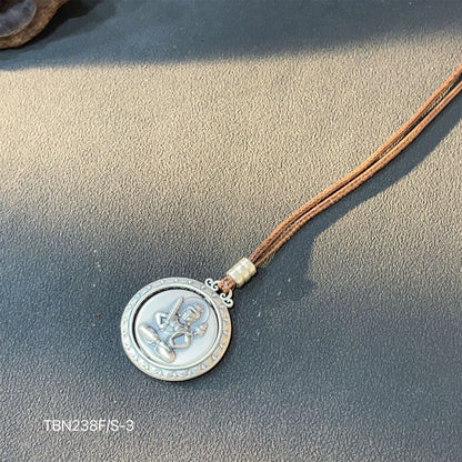 Ancient Chinese Zodiac Gold Plated Pendant Braided Rope Necklace - jewelry - weilin.com