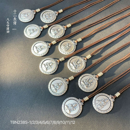 Ancient Chinese Zodiac Gold Plated Pendant Braided Rope Necklace - jewelry - weilin.com