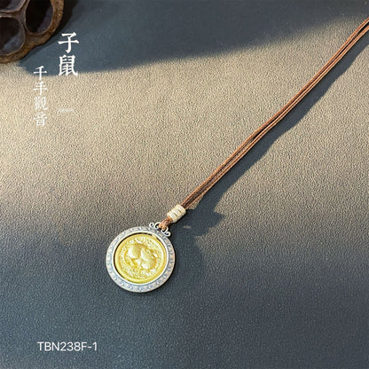 Ancient Chinese Zodiac Gold Plated Pendant Braided Rope Necklace - jewelry - weilin.com