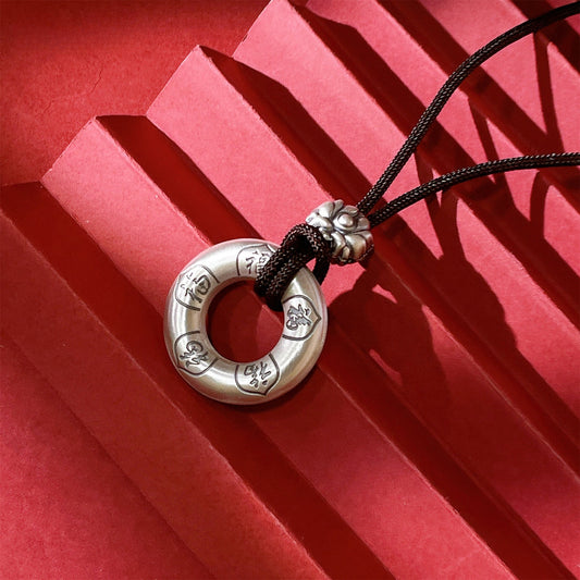 Ancient Circle Sterling Silver Pendant Braided Rope Necklace - jewelry - weilin.com