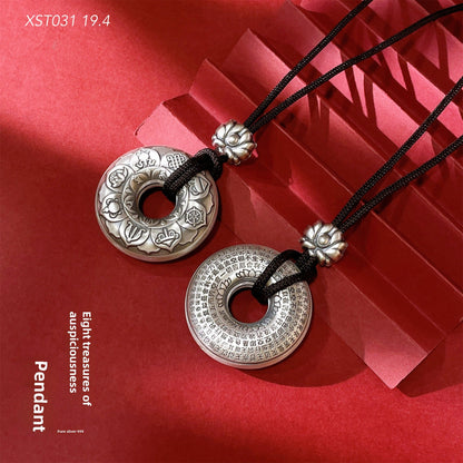 Ancient Circle Sterling Silver Pendant Braided Rope Necklace - jewelry - weilin.com