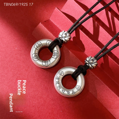 Ancient Circle Sterling Silver Pendant Braided Rope Necklace - jewelry - weilin.com