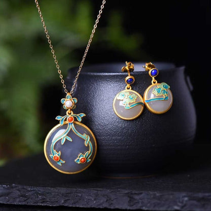 Ancient Craft Silver Hetian Nephrite "Thick Matte Gold" Jewelry Set Series - jewelry - weilin.com