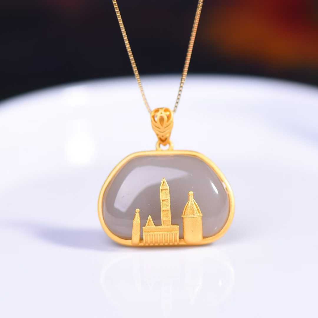 Ancient Craft Silver Inlaid Hetian Nephrite "Smoky Purple" Pendant - jewelry - weilin.com