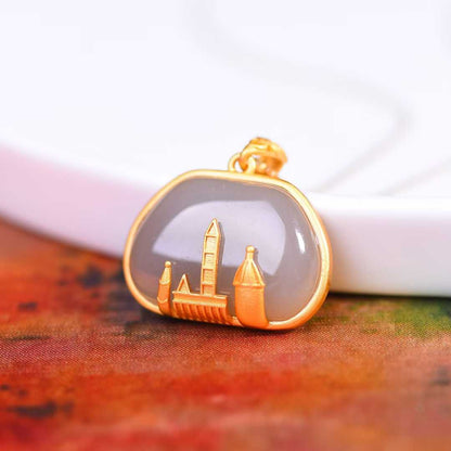 Ancient Craft Silver Inlaid Hetian Nephrite "Smoky Purple" Pendant - jewelry - weilin.com