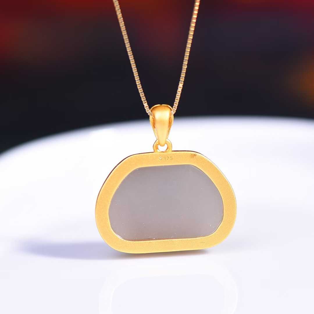 Ancient Craft Silver Inlaid Hetian Nephrite "Smoky Purple" Pendant - jewelry - weilin.com