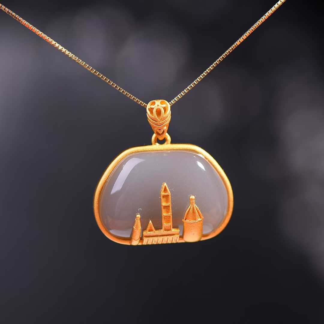 Ancient Craft Silver Inlaid Hetian Nephrite "Smoky Purple" Pendant - jewelry - weilin.com