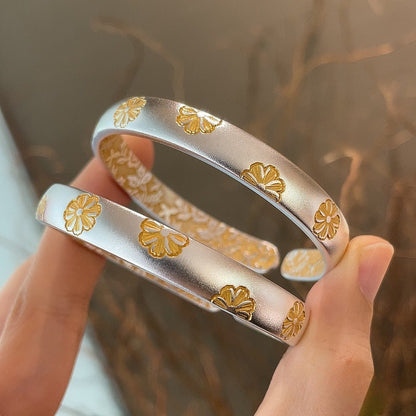 Ancient gold - painted leaf sterling silver bracelet - jewelry - weilin.com