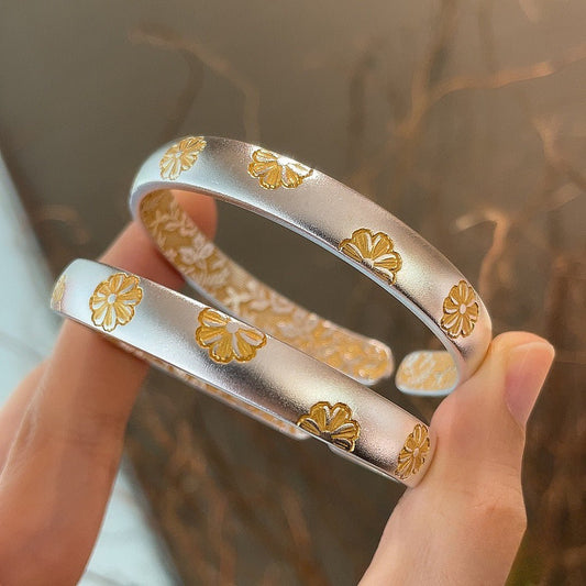 Ancient gold - painted leaf sterling silver bracelet - jewelry - weilin.com