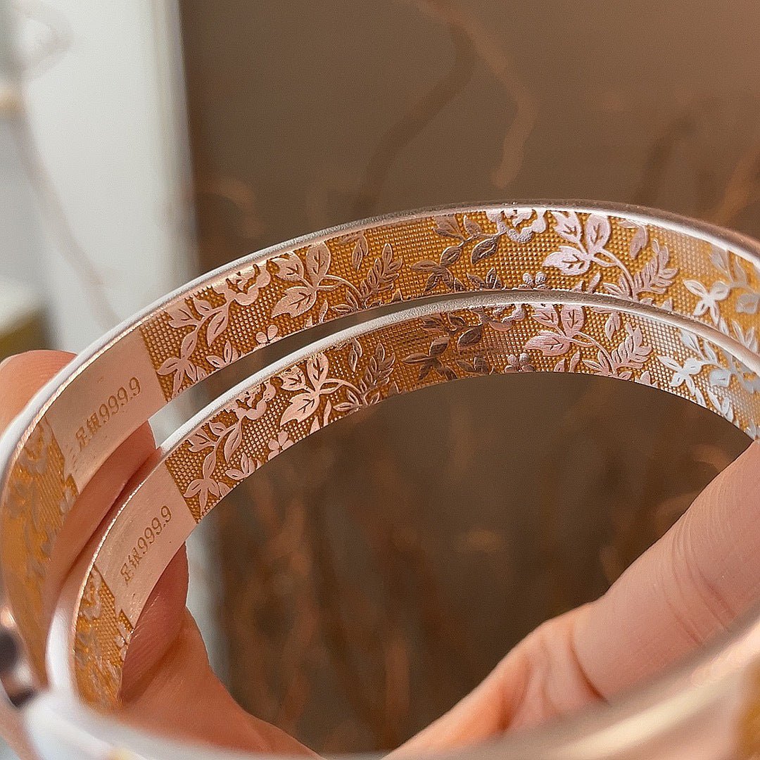 Ancient gold - painted leaf sterling silver bracelet - jewelry - weilin.com
