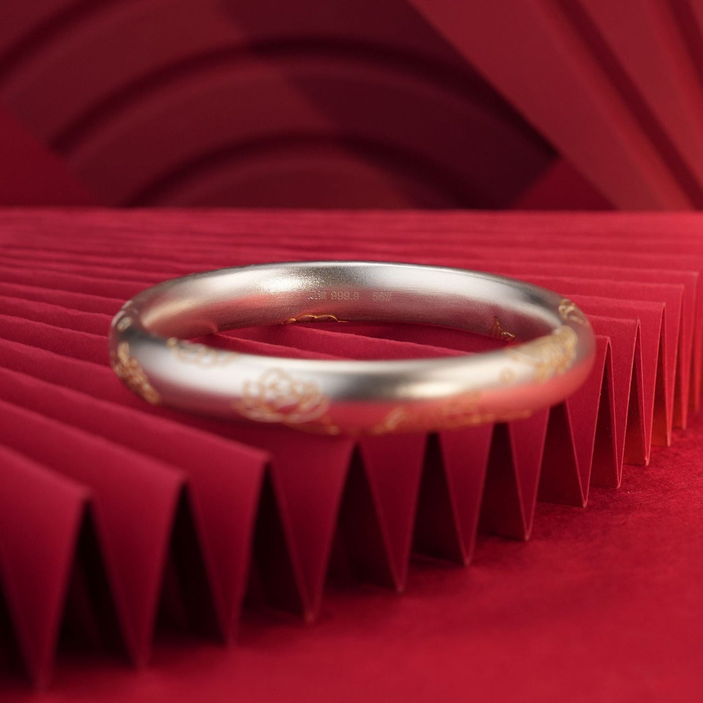 Ancient gold - painted lotus and Pisces sterling silver bracelet - jewelry - weilin.com