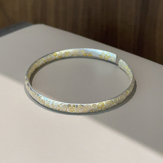 Ancient gold - painted lucky cat sterling silver bracelet - jewelry - weilin.com