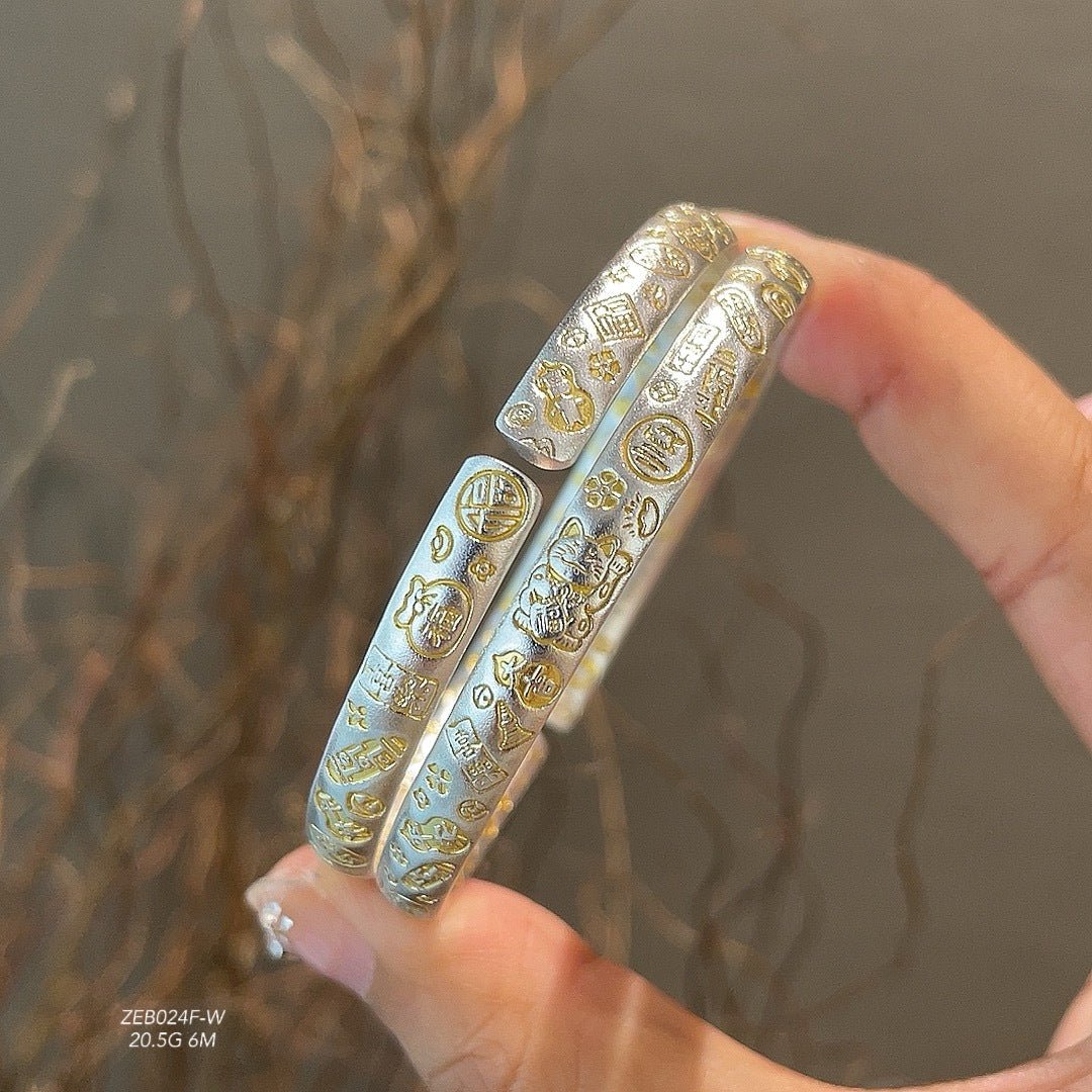 Ancient gold - painted lucky cat sterling silver bracelet - jewelry - weilin.com