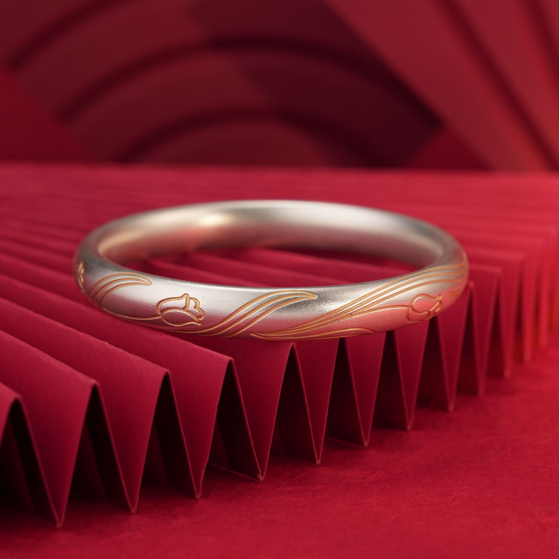 Ancient gold - painted rose sterling silver bracelet - jewelry - weilin.com