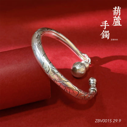 Ancient Lotus Gourd Sterling Silver Bracelet - jewelry - weilin.com
