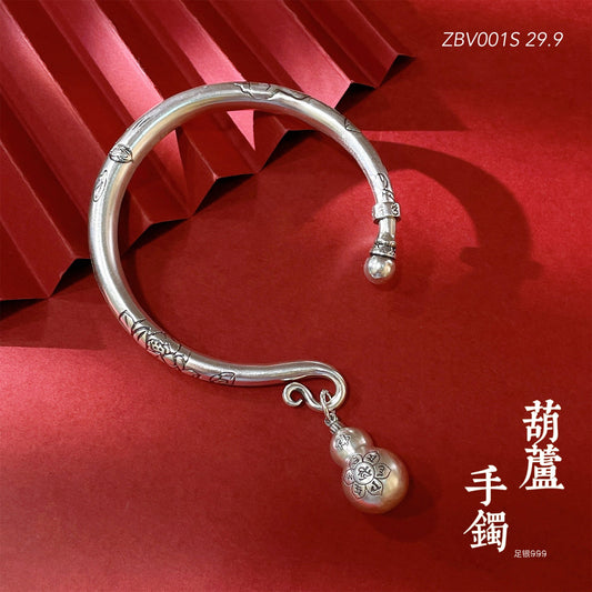 Ancient Lotus Gourd Sterling Silver Bracelet - jewelry - weilin.com