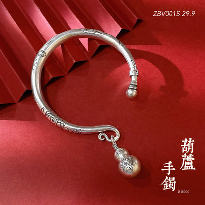 Ancient Lotus Gourd Sterling Silver Bracelet - jewelry - weilin.com