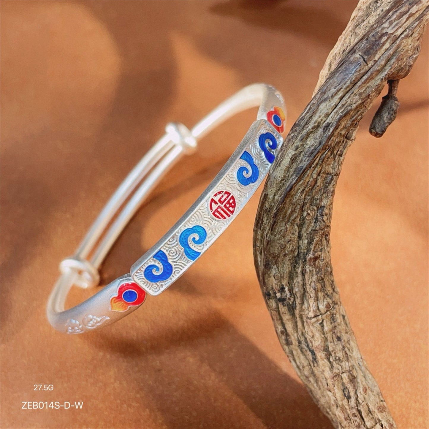 Ancient Peony Enamel Sterling Silver Bracelet - jewelry - weilin.com