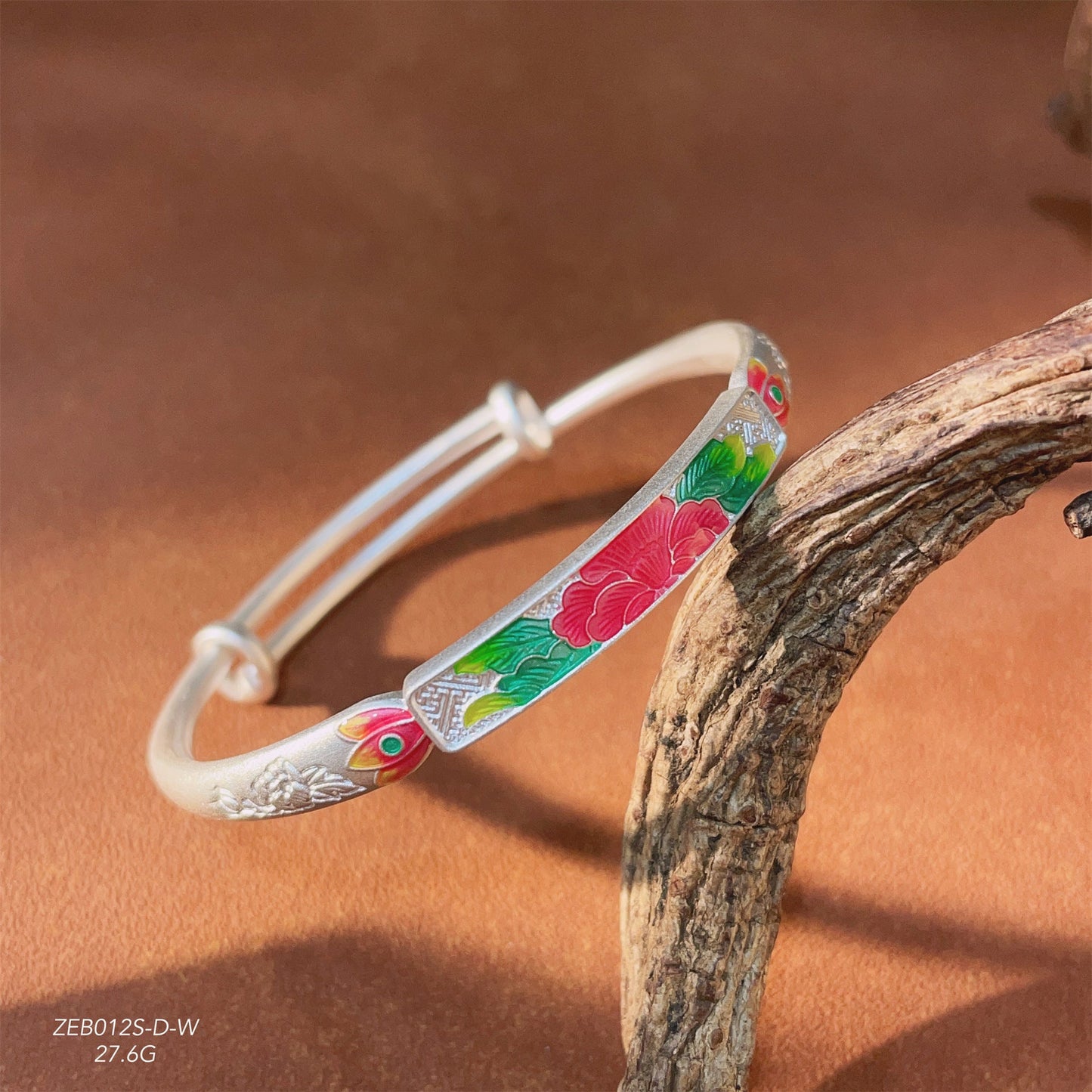 Ancient Peony Enamel Sterling Silver Bracelet - jewelry - weilin.com