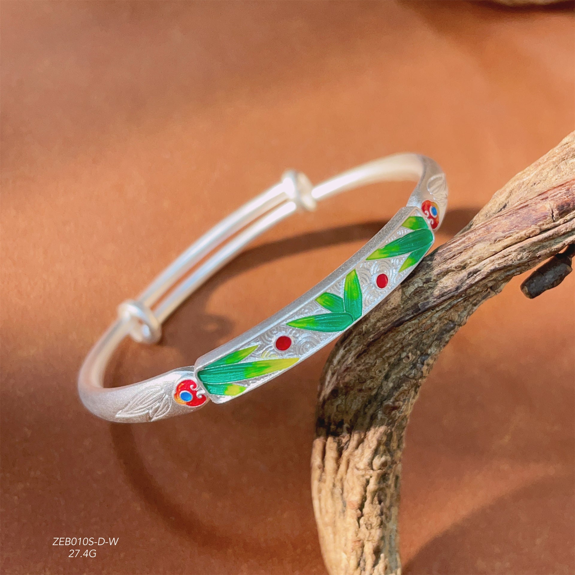 Ancient Peony Enamel Sterling Silver Bracelet - jewelry - weilin.com