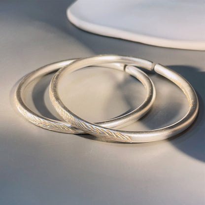 Ancient round stick feather bottom sterling silver bracelet - jewelry - weilin.com