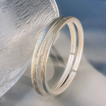 Ancient round stick feather bottom sterling silver bracelet - jewelry - weilin.com